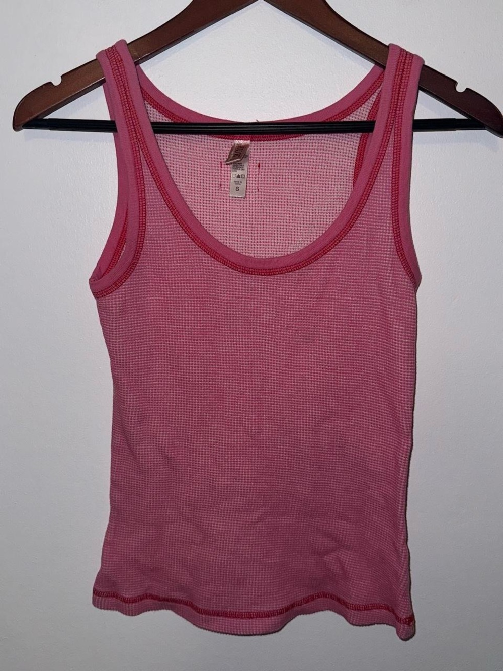 HUE Pink Waffle Knit Tank with Contrast Trim